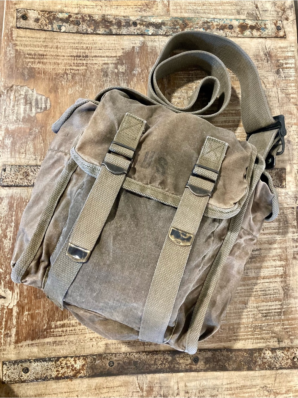 1988 US Military Fabric Shoulder Bag Olive Drab Army Stencil